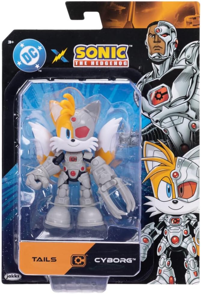 JAKKS Pacific Figura de Acción DC x Sonic The Hedgehog, Mide 5 Pulgadas, Tails como Cyborg