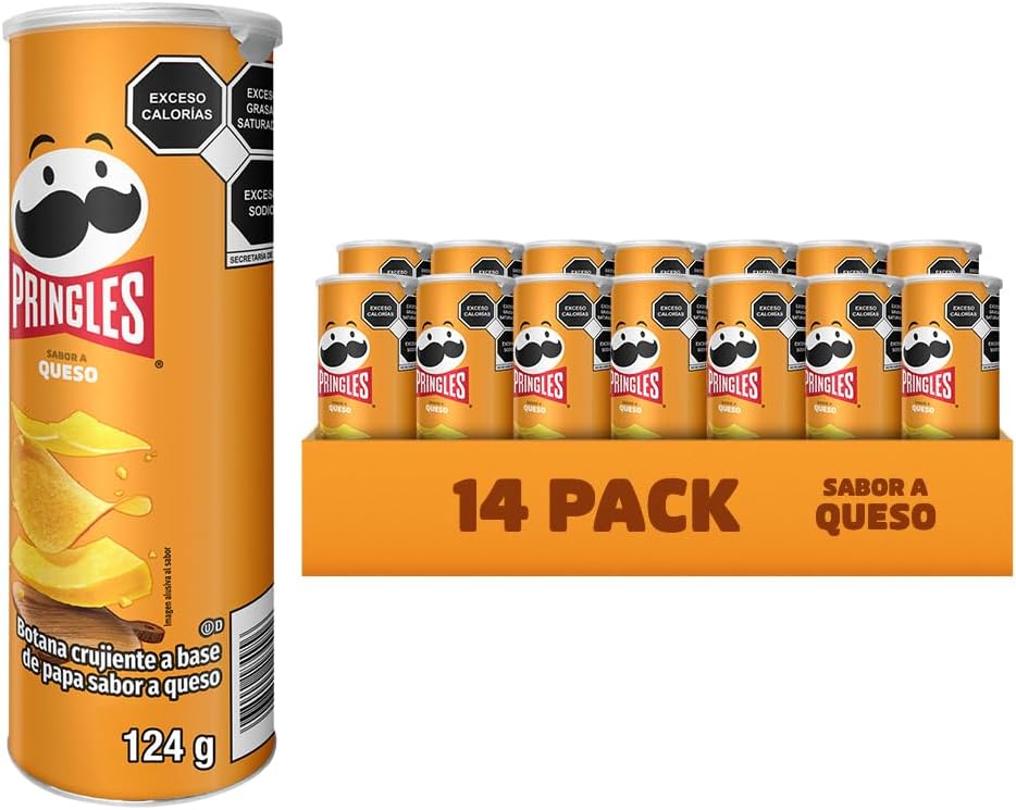 Pringles | Caja de Papas Sabor Queso | Papas Crujientes para Botanear | Pack 14 Piezas | 124 gr c/u