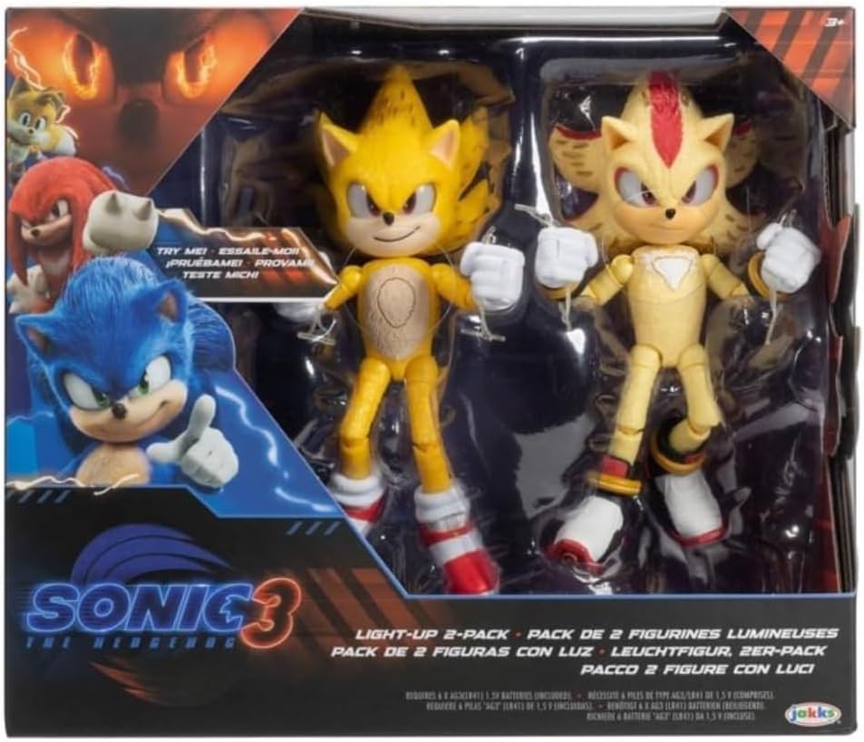 JAKKS Pacific Sonic The Hedgehog Juego de figuras de acción Super Sonic y Super Shadow con luz