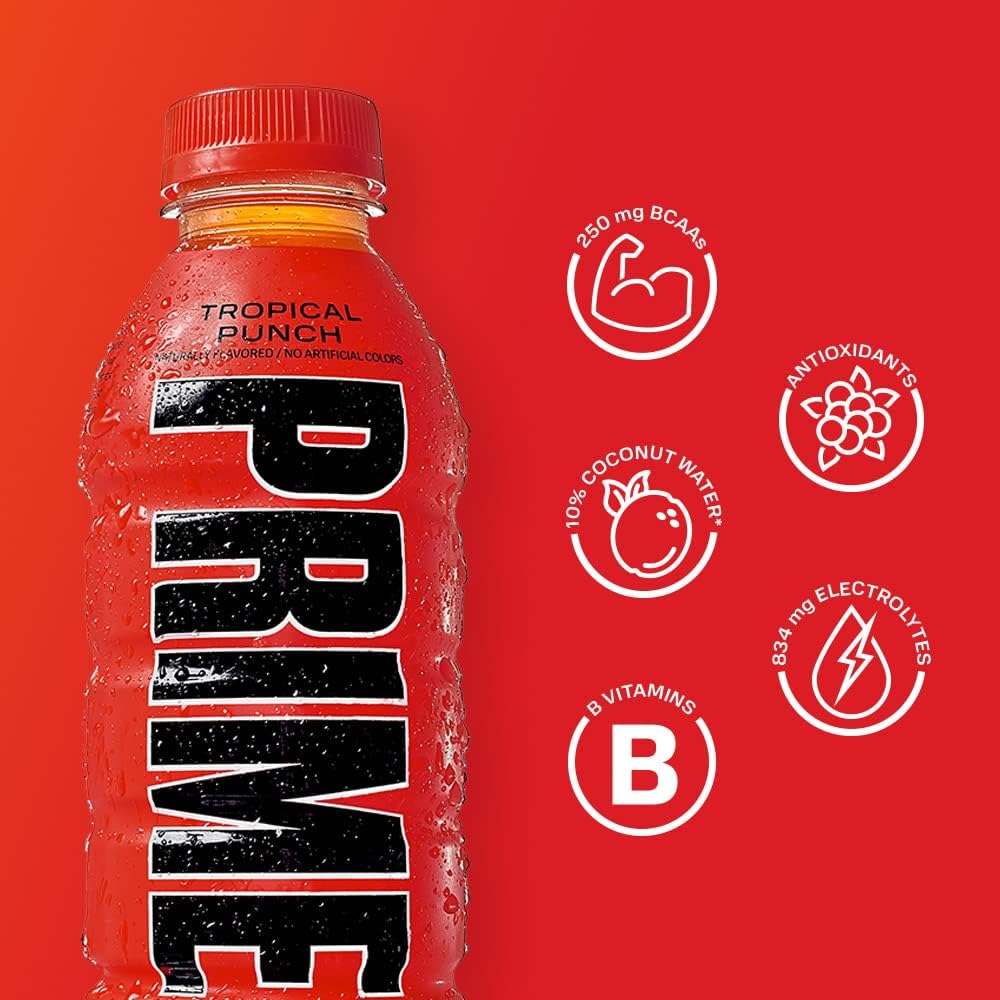 Prime Hydration Prime Hidratación con Mezcla de Bcaa para Recuperación Muscular Tropical Punch (12 Bebidas, 16 Onzas Líquidas. Cada Uno), Prime HYDRATION, DRINK_FLAVORED, Tropical., Prime