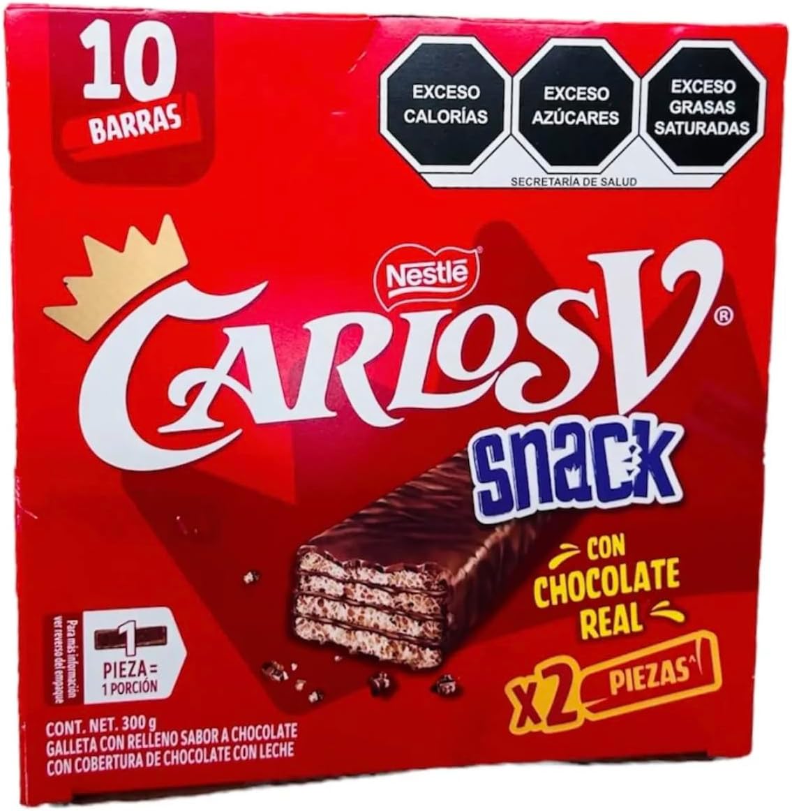Carlos V Snack Galleta con Relleno Sabor a Chocolate Real, 12 Piezas, Contenido Neto 300 g