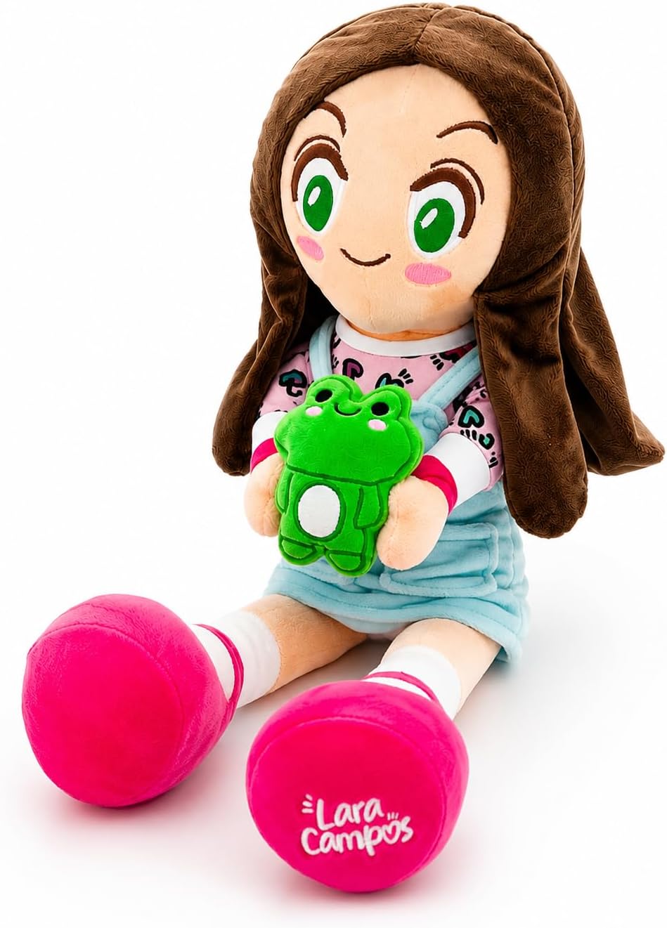 Ult Premium Peluche Lara con Rana Rhenne Scrunchie de Lara Lara Muñeca Acompañante de Aventuras Materiales Suaves Campos Verdes Incluye Bordado y Caja