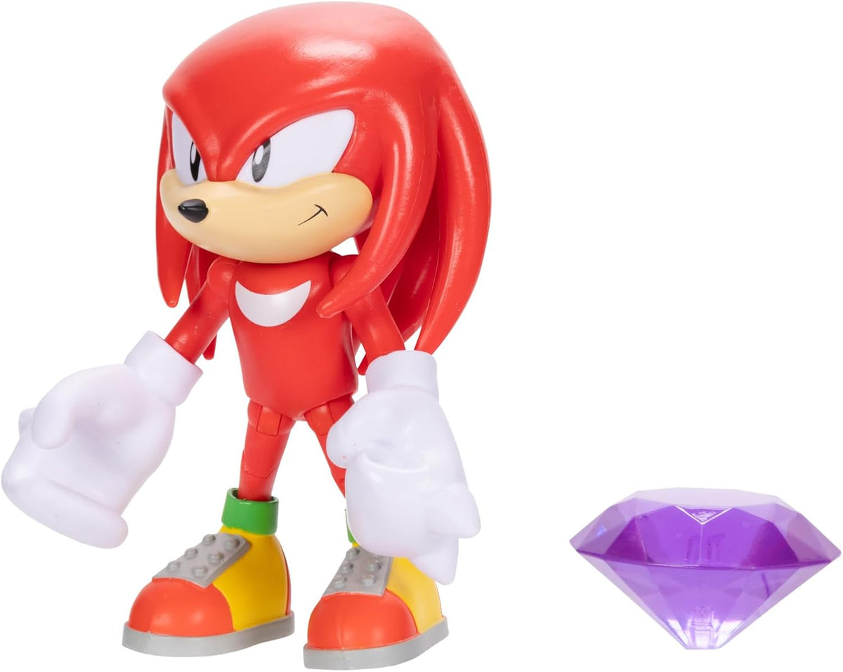 Jakks Pacific - Sega Sonic The Hedgehog Figura Clásica Knuckles de 4″ con Purple Chaos Emerald – Articulada, Coleccionable, para Fans Desde 3+ Años