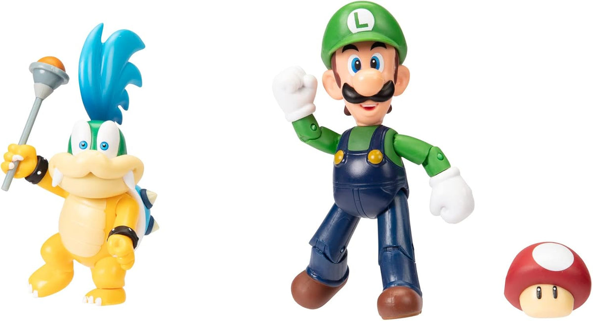 Super Mario Nintendo - Figura de acción de 4 Pulgadas, Paquete de 2 Unidades, Luigi Vs. Larry Koopa