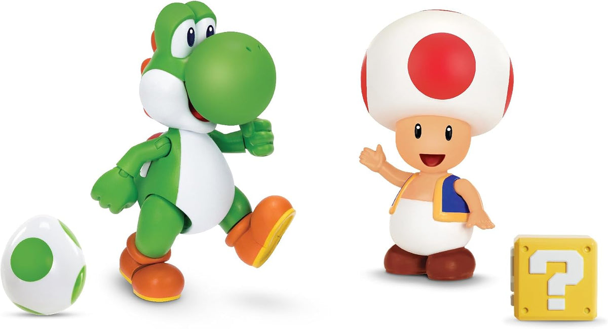 Jakks Pacific Set de Figuras Super Mario Bros, Yoshi y Toad 4", 2 Figuras con Accesorios