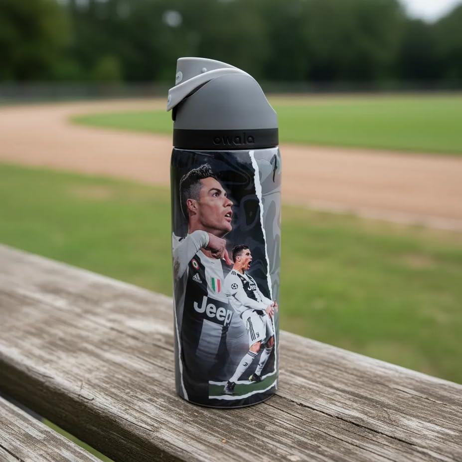 Generico Botella Deportiva Club La Vecchia Signora con Diseño de Jugador Estrella, Gris y Negro, Termo - imagen 3