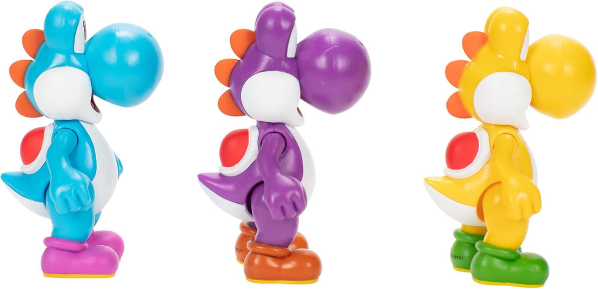Nintendo Juego de 3 Cifras de acción de 10 cm, auténticas Cifras de Super Mario, Incluye Yoshi Amarillo, Yoshi Morado y Yoshi Azul Claro