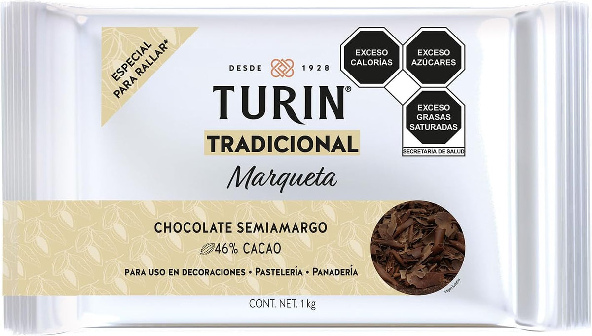 Turin Alta Reposteria Marqueta Cobertura de Chocolate Semiamargo 1kg