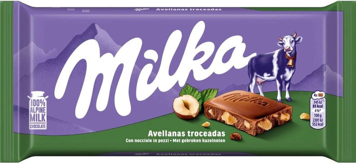 Milka Barra de Chocolate Nueces y Leche, Marrón, 100 g