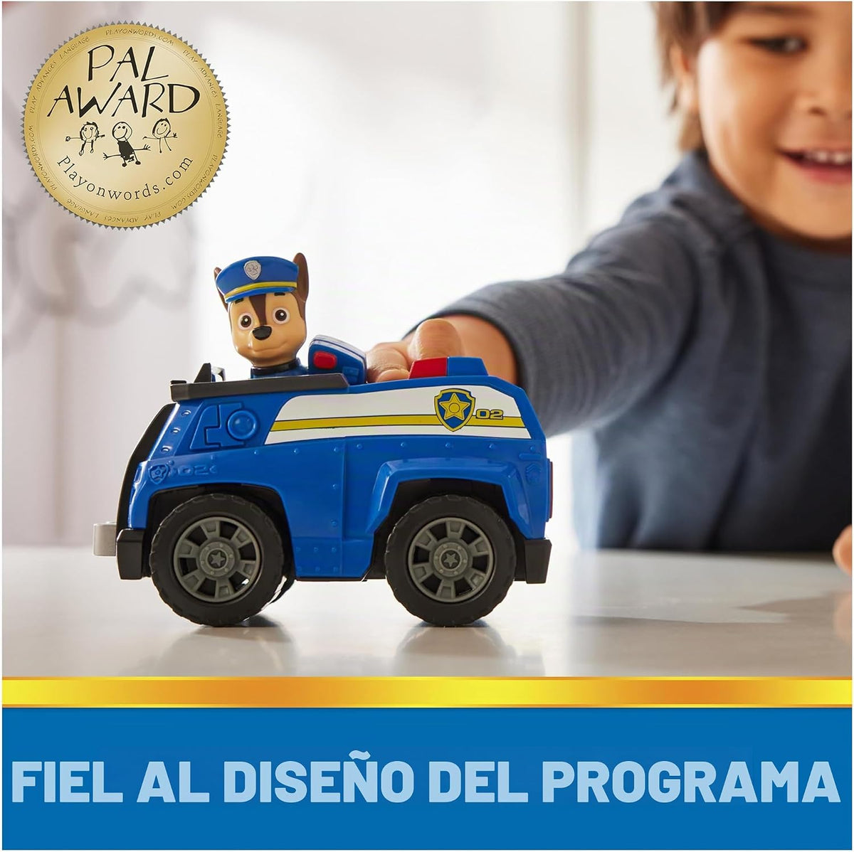 Paw Patrol, Chase's Patrol Cruiser, Coche de Juguete con Figura de acción Coleccionable, Juguetes para niños de Mente sostenible para niños y niñas a Partir de 3 años