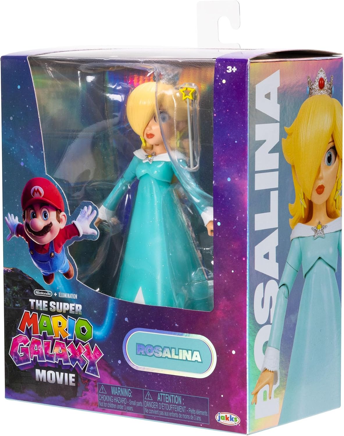 Jakks Pacific Super Mario Galaxy Movie Figura Rosalina 5 Pulgadas con Varita y Base Transparente, 10 Puntos de Articulación, Ojos Acrílicos, Coleccionable, +3 Años