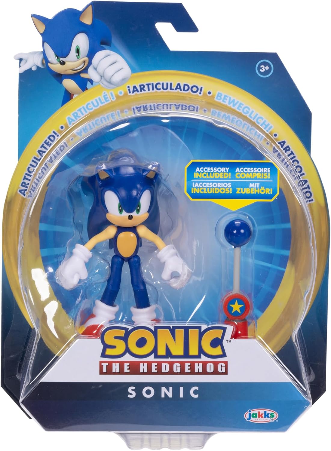 Sonic The Hedgehog JAKKS Pacific - Sega Figura Modern Sonic de 4″ con Blue Checkpoint – Articulada, Oficial y Coleccionable para Fans Desde 3+ Años