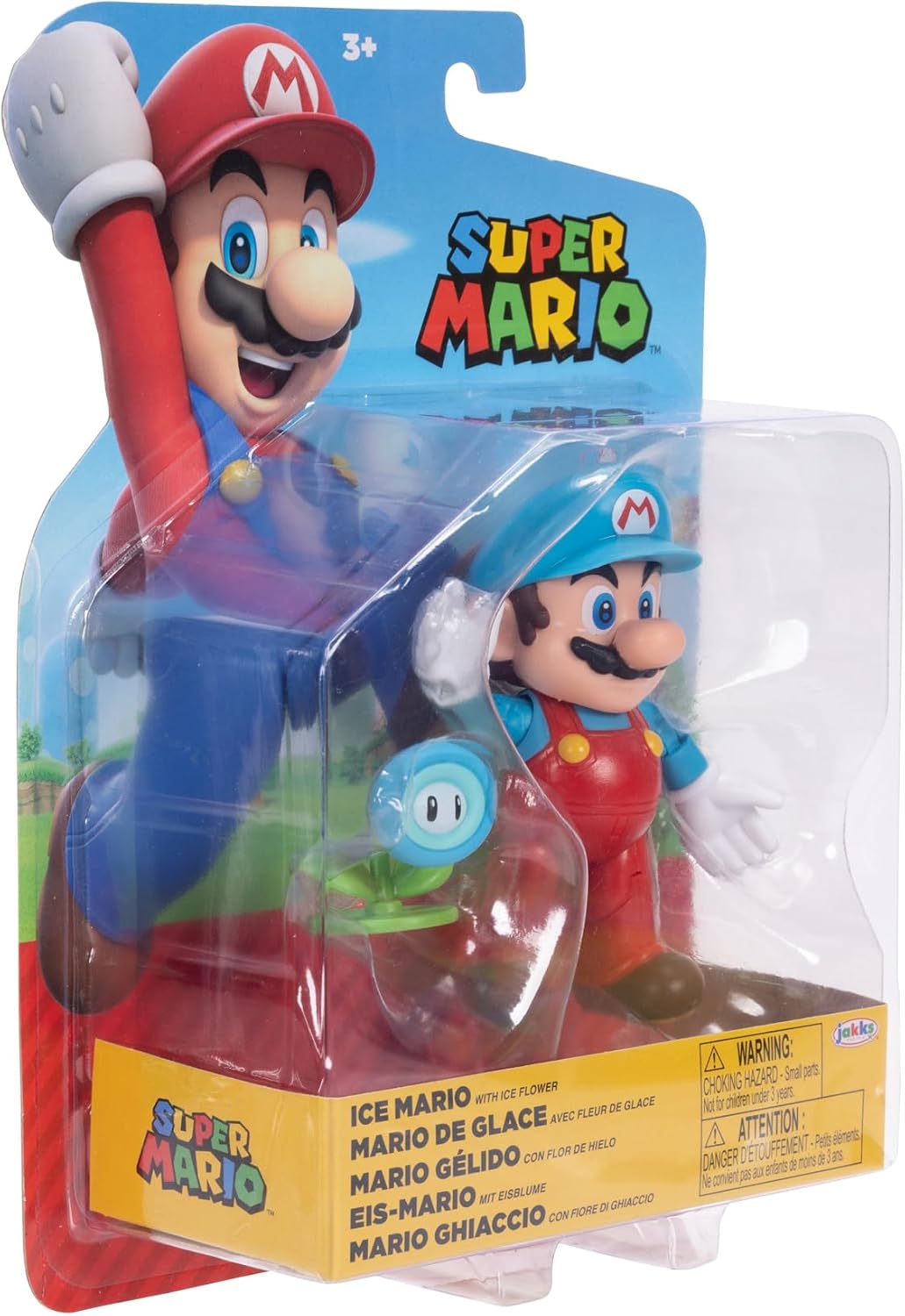 Nintendo Super Mario Figura Poseable de Mario de Hielo de 4 Pulgadas con Accesorio de Flores de Hielo. A Partir de 3 años (Licencia Oficial)