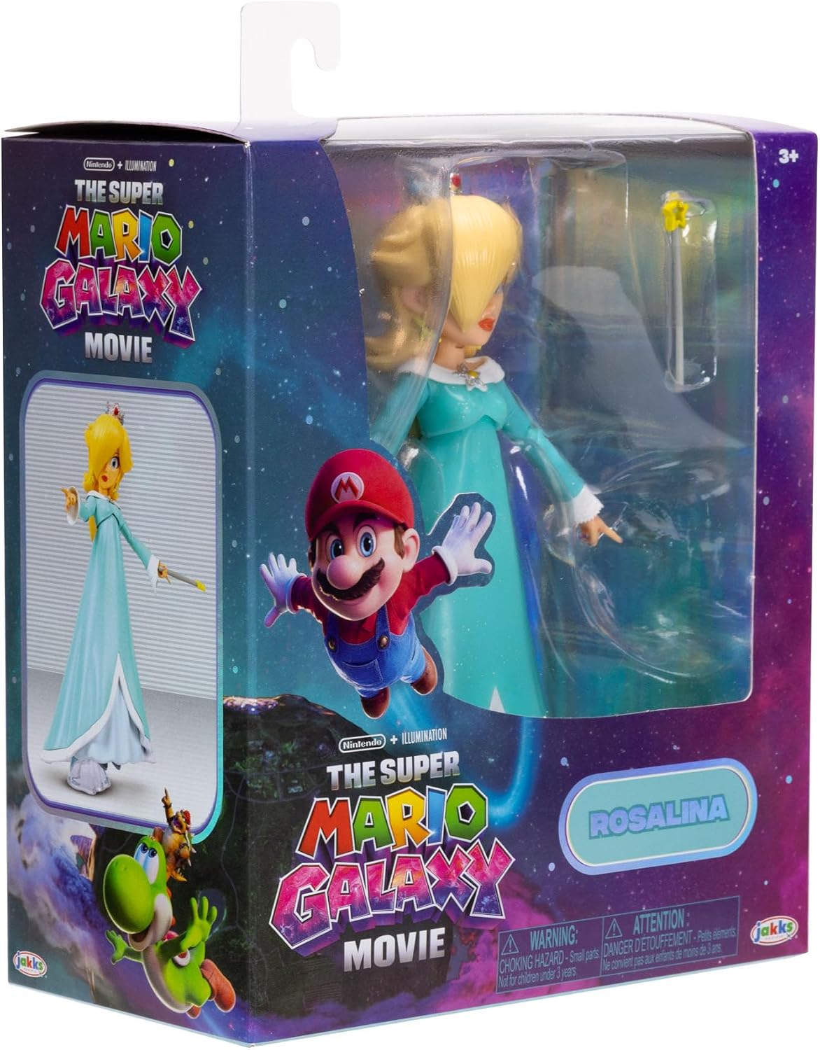 Jakks Pacific Super Mario Galaxy Movie Figura Rosalina 5 Pulgadas con Varita y Base Transparente, 10 Puntos de Articulación, Ojos Acrílicos, Coleccionable, +3 Años