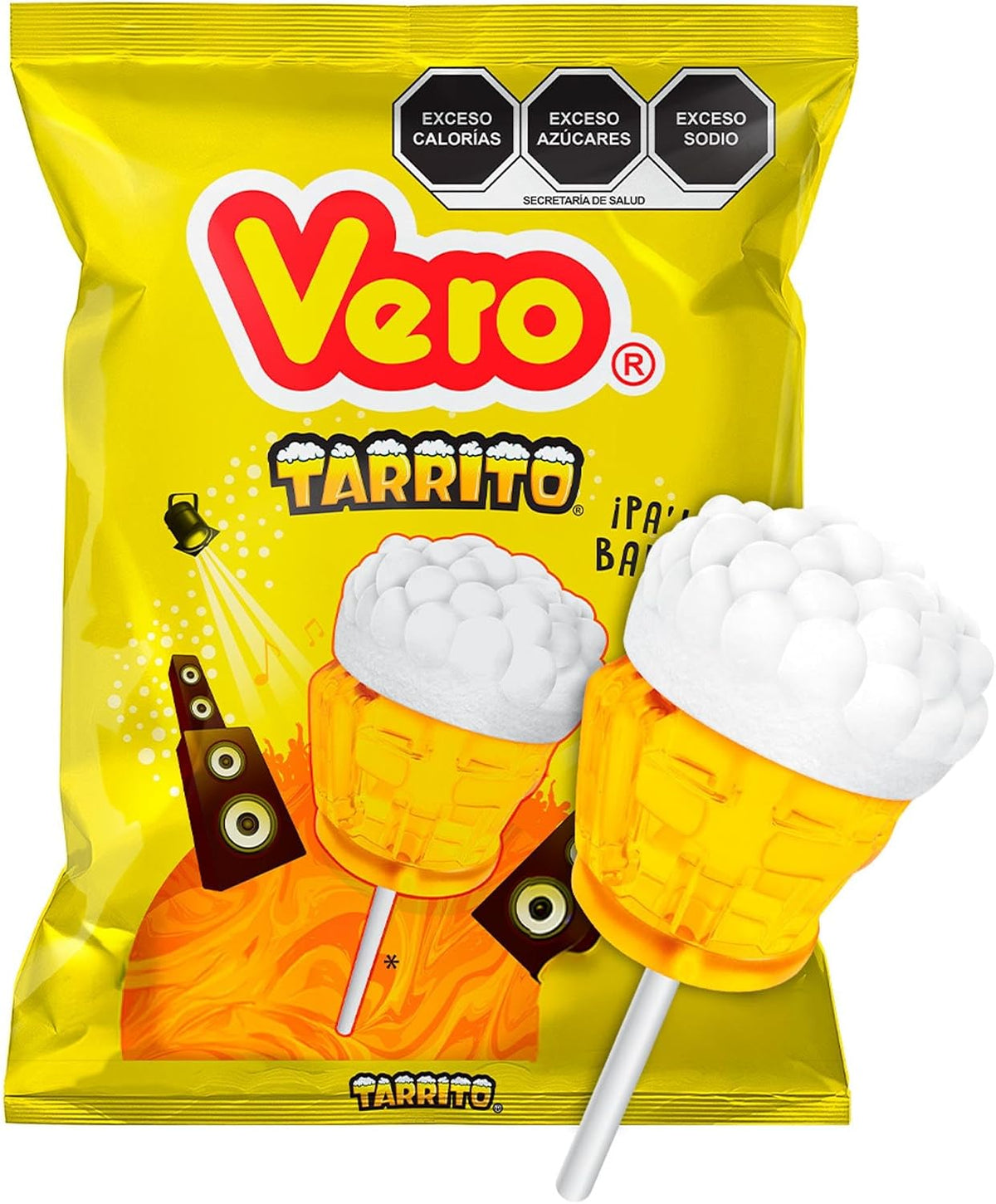 Paleta Tarrito de caramelo Acidulado y Efervescente sabor frutas, Bolsa 40pz de 14g c/u