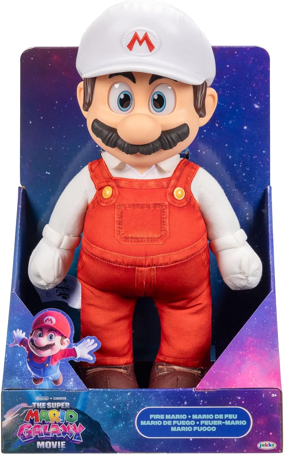 Jakks Pacific Super Mario Galaxy Movie Peluche Fire Mario Articulable 14 Pulgadas con Ojos Acrílicos, Edición Coleccionable, +3 Años