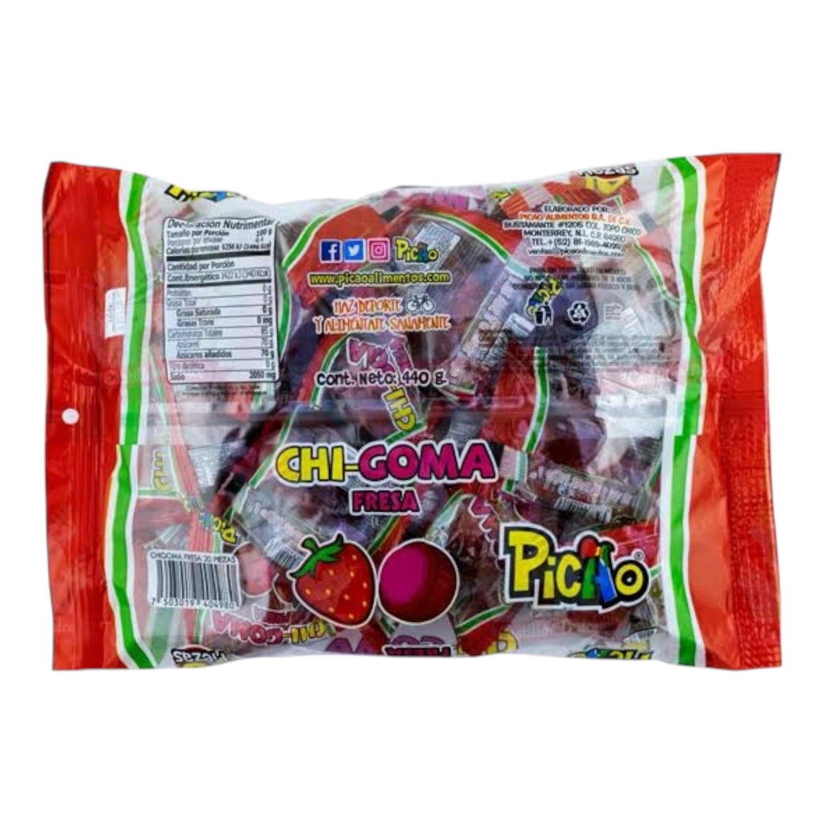 Picao Chi-Goma Fresa - Gomita sabor fresa cubierta con dulce sabor tamarindo - 20 piezas - 440 g - imagen 2