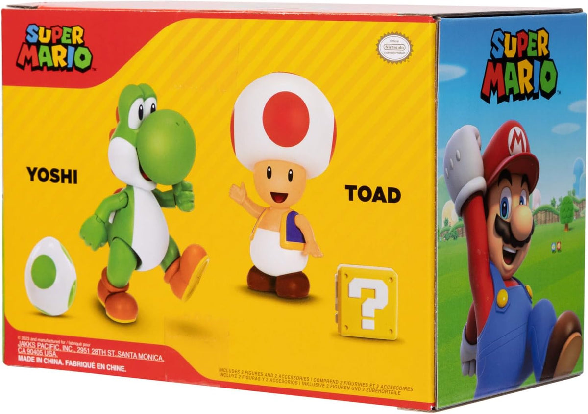 Jakks Pacific Set de Figuras Super Mario Bros, Yoshi y Toad 4", 2 Figuras con Accesorios