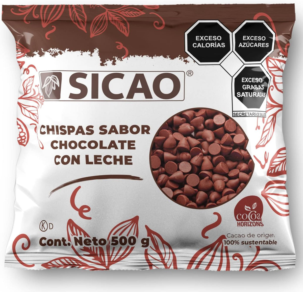 SICAO | Chispas de chocolate con leche | Chispas de chocolate para repostería | Chispas de Sicao chocolate | Chispas de chocolate con leche ideales para fundir o utilizarlas como inclusión o decoración, 500 g.