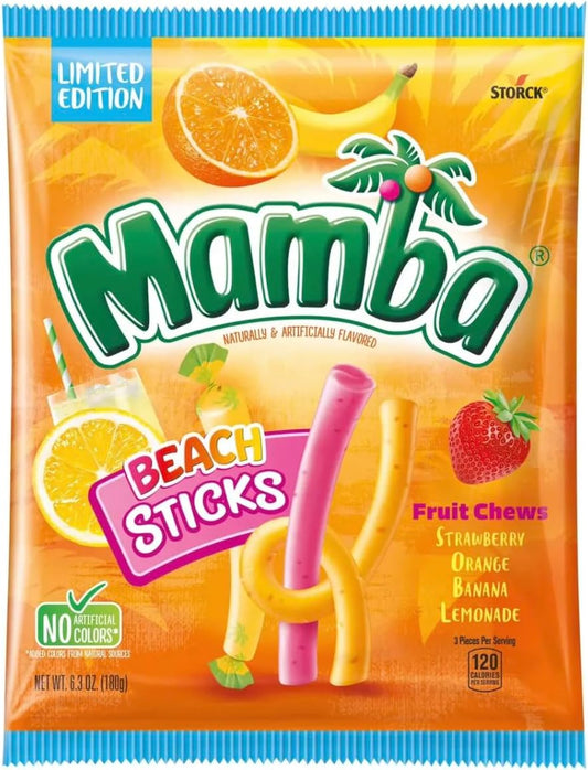 Mamba Beach Sticks Edición Especial Dulces Masticables de Frutas, 180g