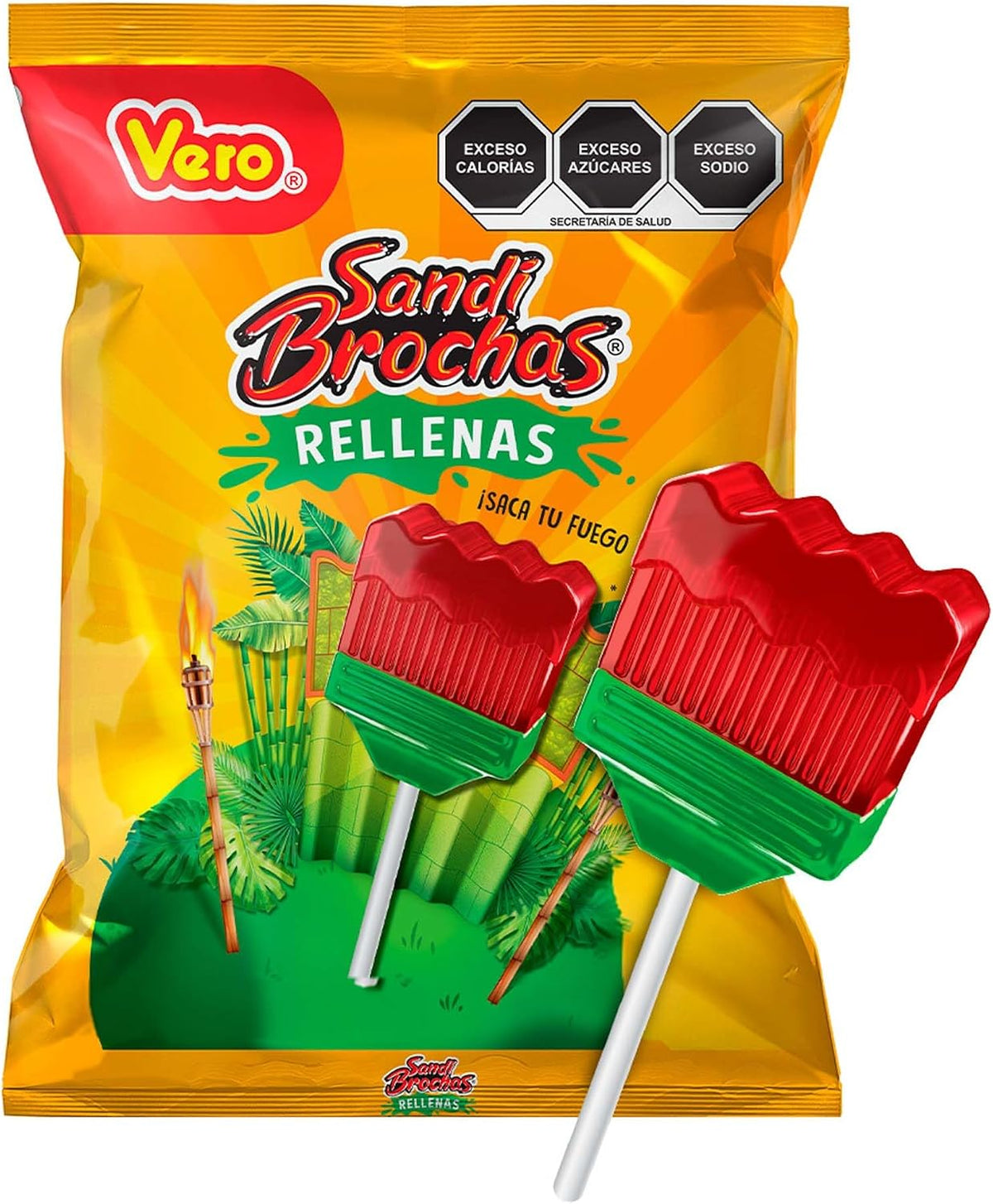 Sandibrochas rellenas,paleta de caramelo con chile, Bolsa 40pz de 14g c/u