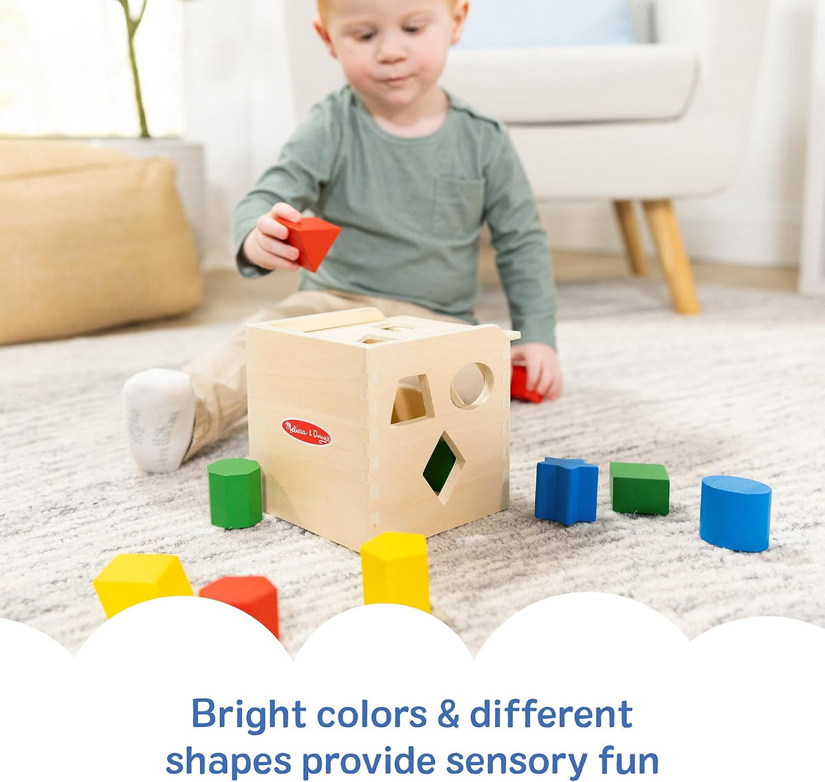 Melissa & Doug Cubo Clasificador de Formas, Juguete de Madera, Juguete Clásico de Desarrollo, Piezas Fáciles de Agarrar (12 Piezas)