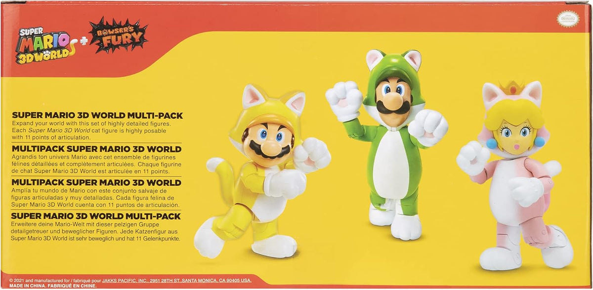 Jakks Pacific Set de Figuras Super Mario 3D World, Cat Mario, Cat Luigi y Cat Peach 4"