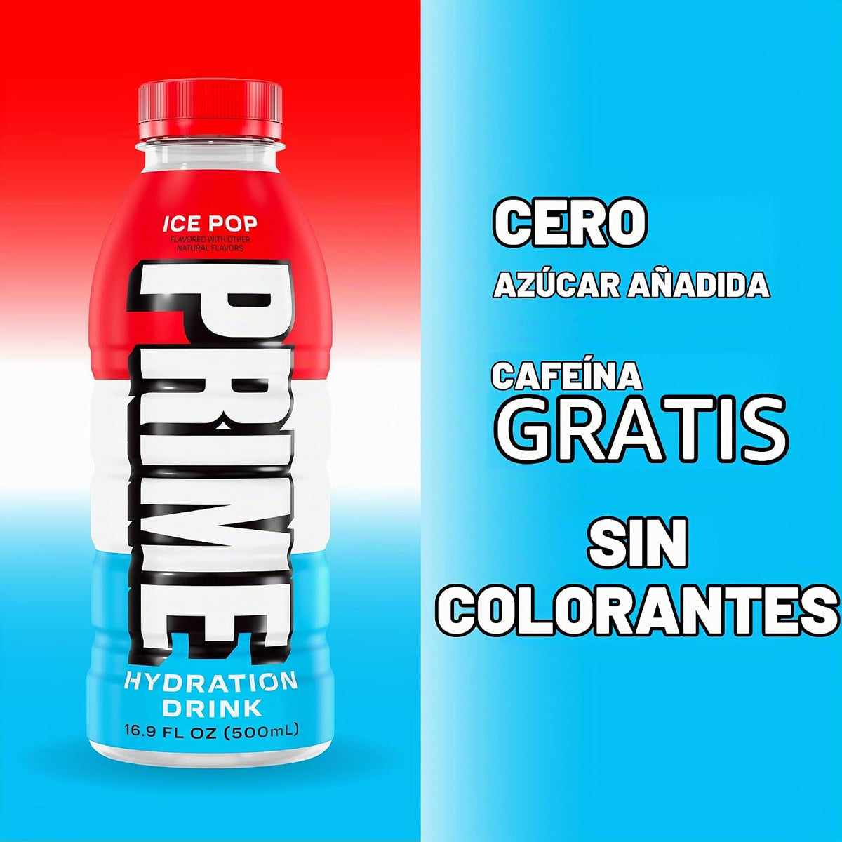Prime – Bebida de Hidratación Sabor Ice Pop – Prime Hydration Drink Ice Pop, 16.9 fl oz (500 ml) por Botella, Pack de 12, Total 202.8 fl oz (6 L)