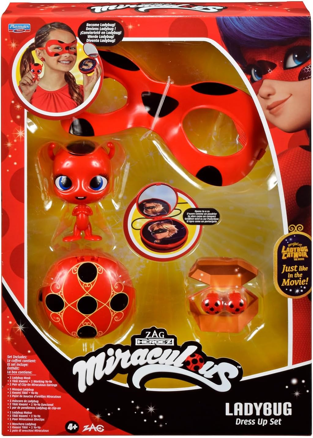 Bandai - Miraculous Ladybug - Kit de transformación - Disfraz de Ladybug - Caja Jojo Máscara Tikki Pendientes Kwami - Disfraz y Accesorios Miraculous - Juguetes para niños a Partir de 4 años - P50604