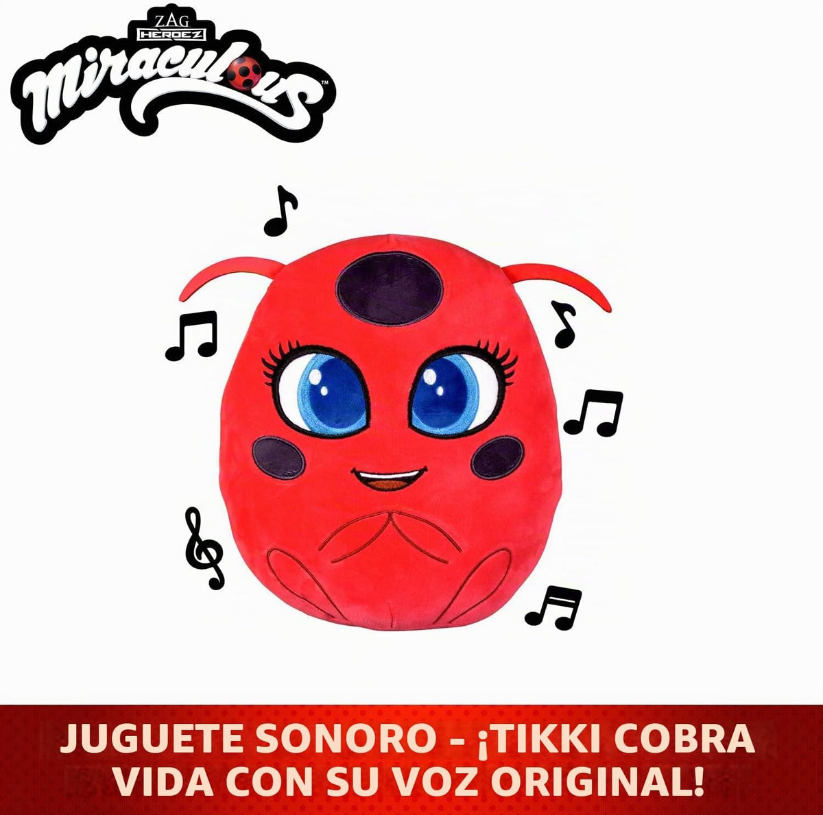 BANDAI - Miraculous - Peluche Tikki con características - Licencia Oficial - Juguete Kwami parlante Ladybug - Peluche de Mariquita Kwami Tikki - Juguetes a Partir de 4 años - P50711