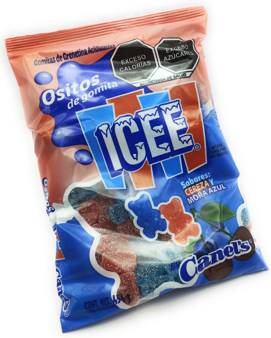 Canel's Ositos de Gomita Azucarados ICEE. Gomitas de Grenetina Aciduladas, Sabores: Mora Azul y Cereza. Bolsa de 454 gramos