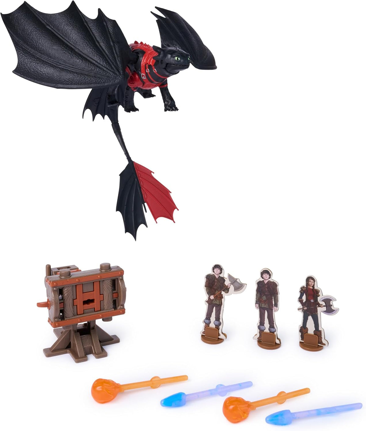 DreamWorks Dragons, Prueba de Fuego, Blazing Battles Toothless Cannon Blast Playset, Playset de Figura de dragón con 3 Figuras de Vikingo de cartón para Mayores de 4 años
