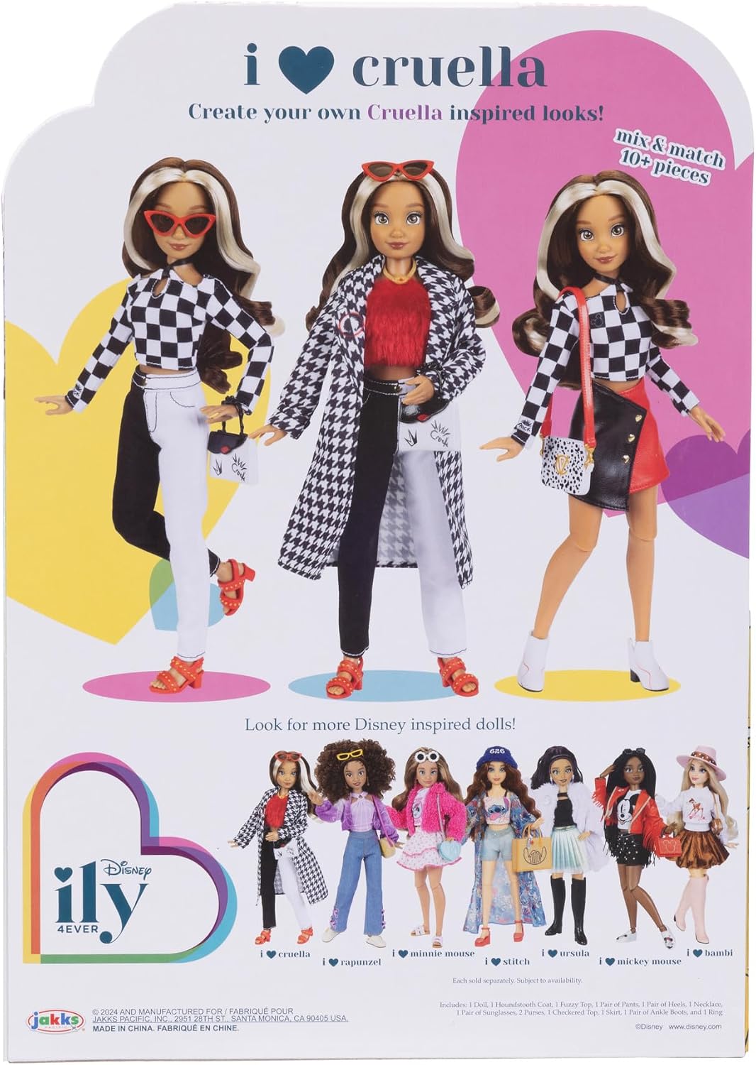 Disney ILY 4Ever Dolls Cruella de 11.5 Pulgadas de Alto con 13 Puntos de articulación, Dos Conjuntos completos de Mezcla y combinación y Anillo de Mickey Brillante para ti