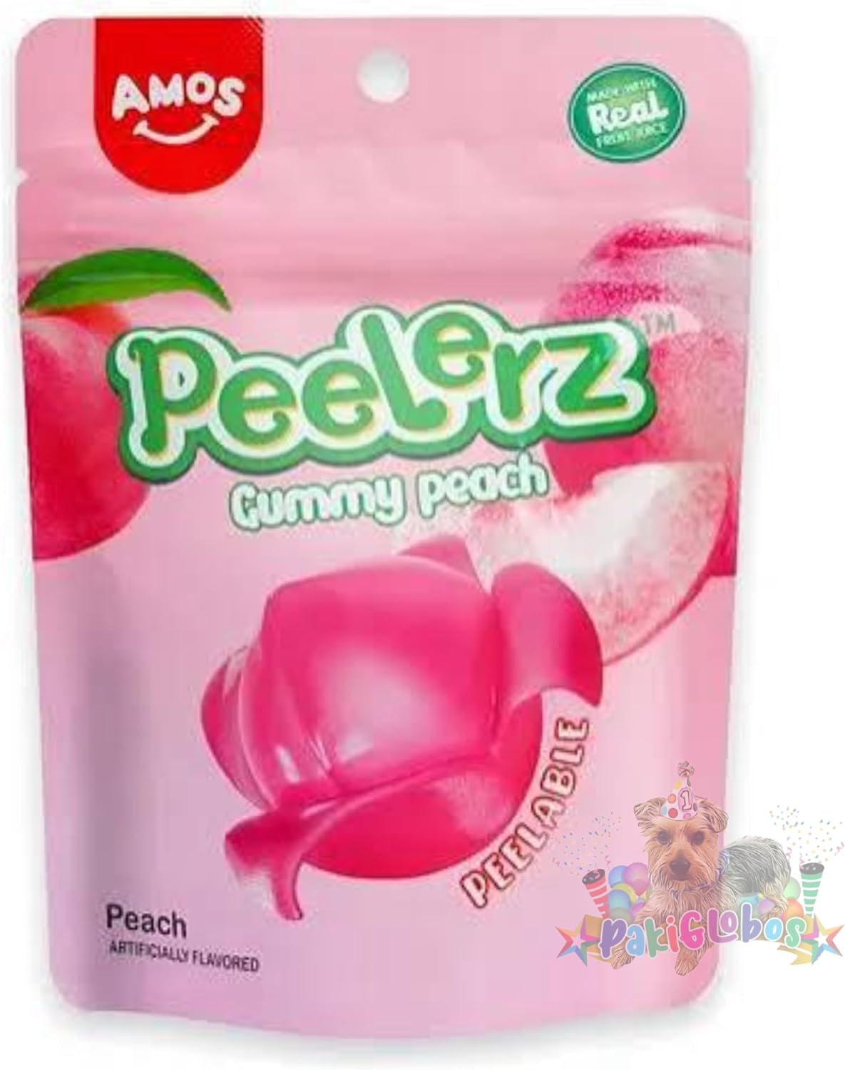 Amos Gomitas de Durazno Peelerz Pelables, Dulces, 62G, Sabor Multicolor, Amos, SUGAR_CANDY, Surtido, Paleta, 1 Unidades, Dulces Navideños, Tutsi