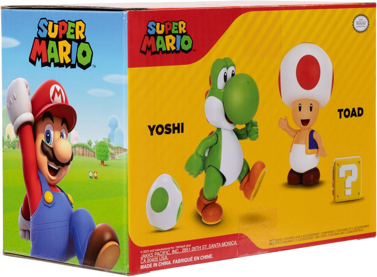 Jakks Pacific Set de Figuras Super Mario Bros, Yoshi y Toad 4", 2 Figuras con Accesorios