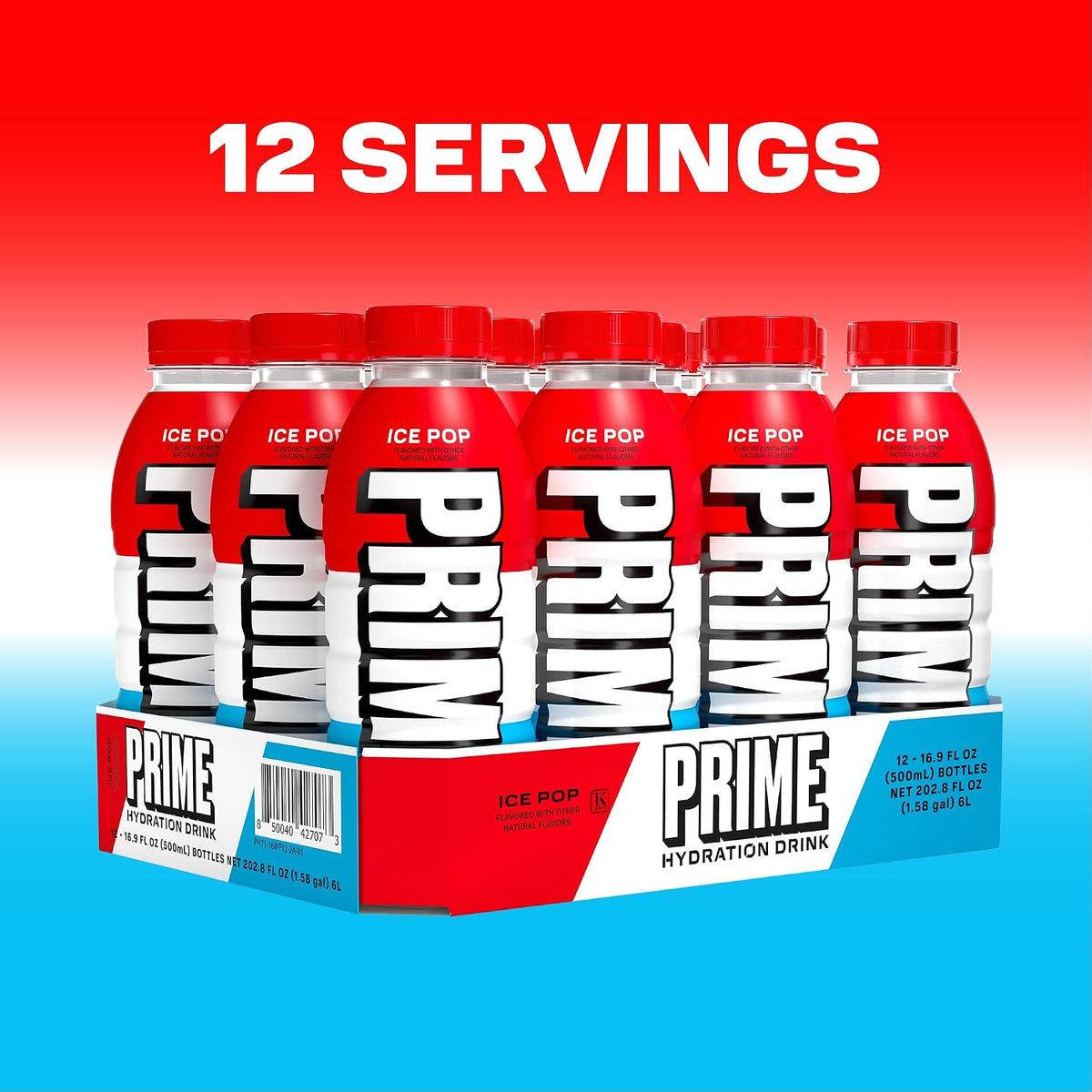 Prime – Bebida de Hidratación Sabor Ice Pop – Prime Hydration Drink Ice Pop, 16.9 fl oz (500 ml) por Botella, Pack de 12, Total 202.8 fl oz (6 L)