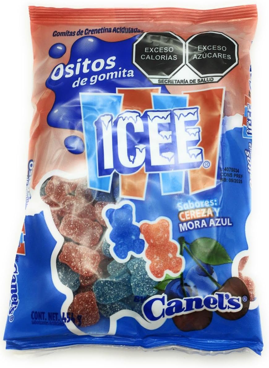 Canel's Ositos de Gomita Azucarados ICEE. Gomitas de Grenetina Aciduladas, Sabores: Mora Azul y Cereza. Bolsa de 454 gramos
