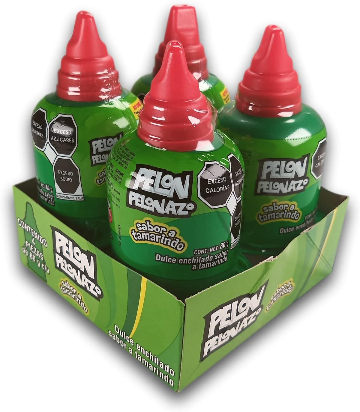 PELON PELONAZO - PELON PELO RICO GRANDE - DULCE ENCHILADO SABOR TAMARINDO - 4 PIEZAS, 80 g (Paquete de 4)