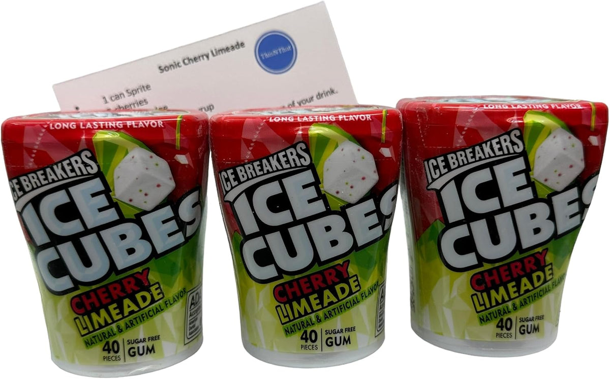 Ice Breakers - Cubos de Hielo sin Azúcar, Lima de Cereza, (3) Botellas de 40 Unidades y Tarjeta de Recetas Thisnthat