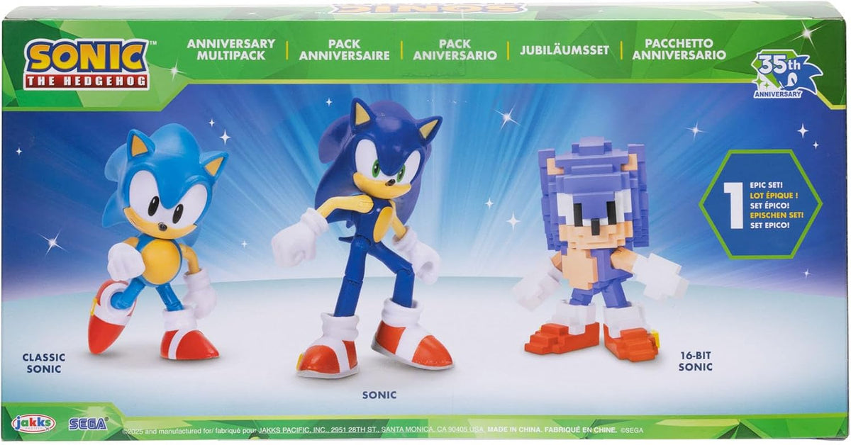 Jakks Pacific Set de Figuras de Acción Sonic The Hedgehog, 35 Aniversario, 3 Figuras Coleccionables