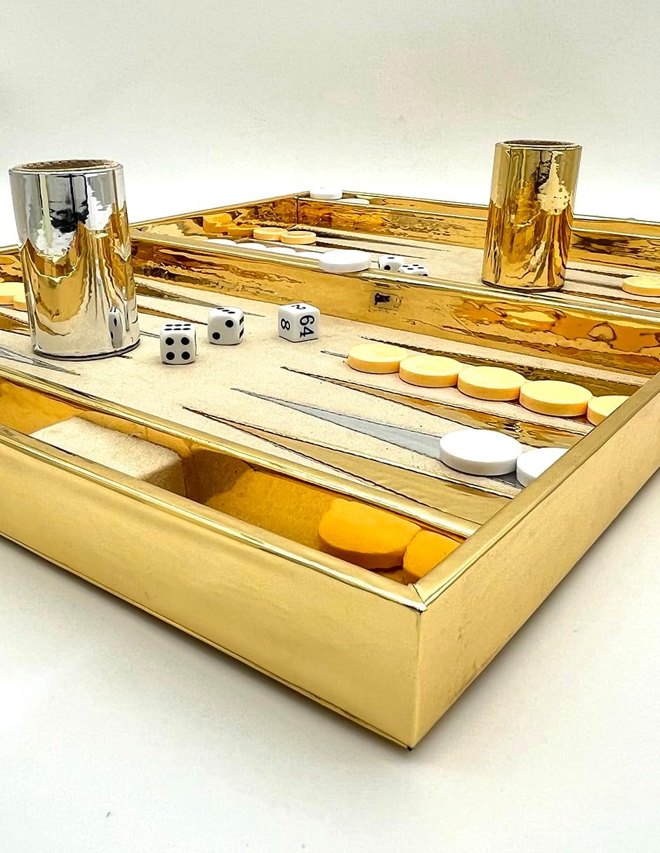 Ult Backgammon Dubai Premium Dorado de Lujo con Dados Fichas de Acrílico y Cubiletes para Dados