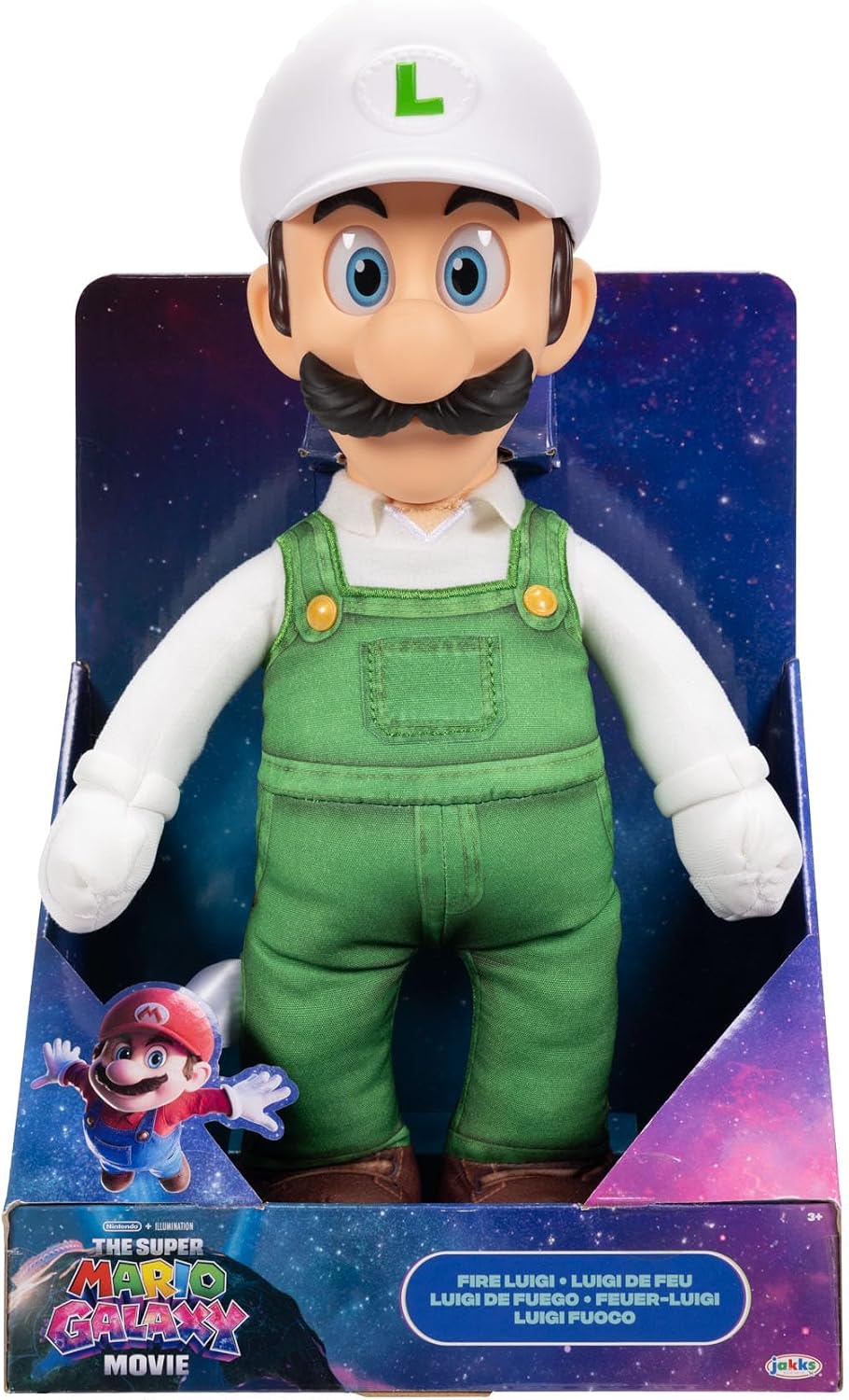Jakks Pacific Super Mario Galaxy Movie Peluche Fire Luigi Articulable 15 Pulgadas con Ojos Acrílicos, Edición Coleccionable, +3 Años