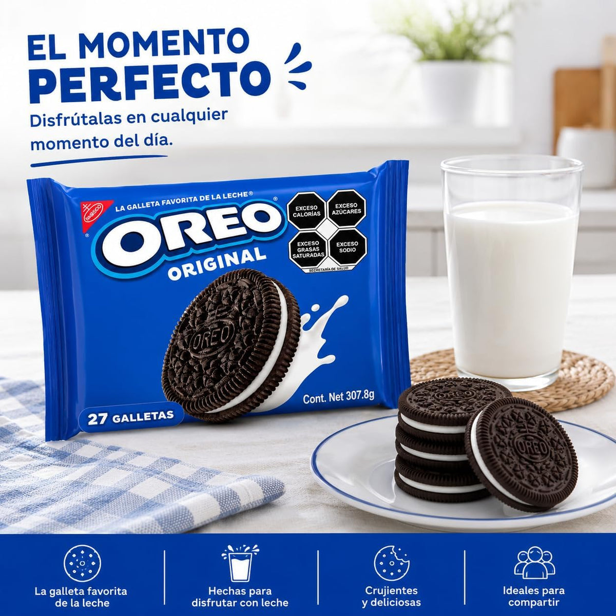 OREO Galletas Original charola con 27 Galletas, 307.8 g