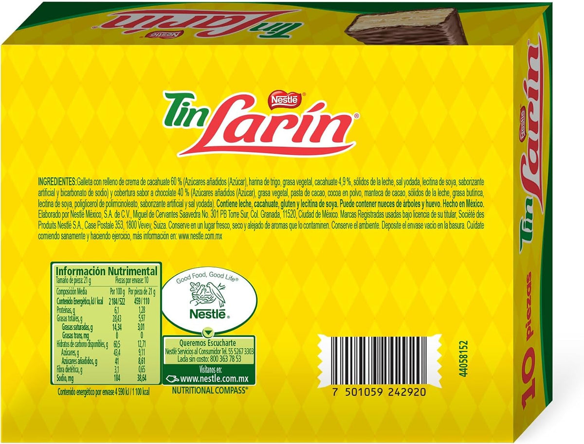 Tín Larín Chocolate Relleno de Galleta Estuche con 10 piezas de 21g c/u