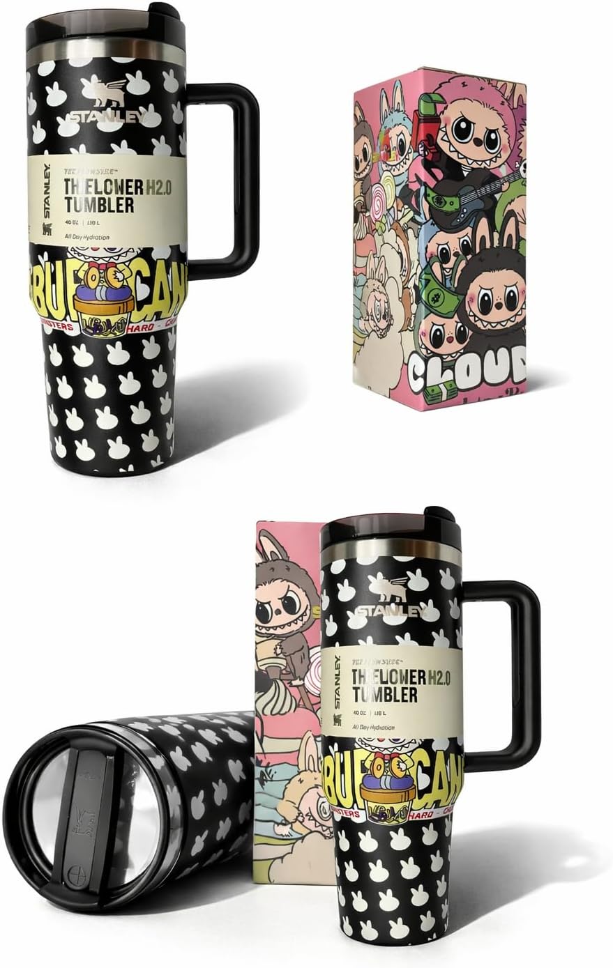 Generico Termo de Agua con Asa, 40 oz, 1.18 L, Negro con Diseño de Criaturas de Fantasia, Edicion Especial
