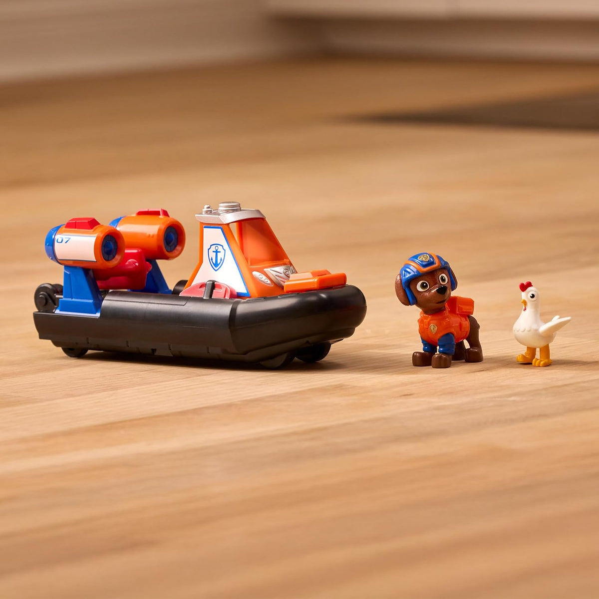 Paw Patrol: Search & Rescue, vehículo acuático de aerodeslizador de Rescate de Zuma con 2 Figuras, Barco de Juguete con función de propulsión, Juguetes para niños y niñas a Partir de 3 años
