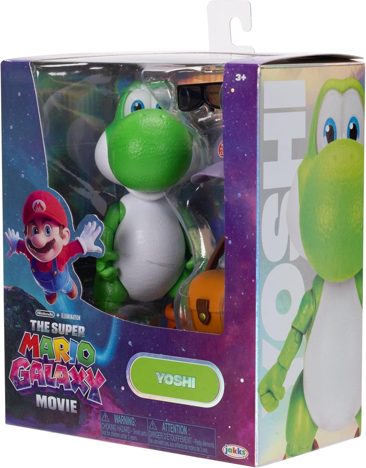Jakks Pacific Super Mario Galaxy Movie Figura Yoshi 5 Pulgadas con Sombrero, Lentes y Bolsa, 20 Puntos de Articulación, Coleccionable, +3 Años