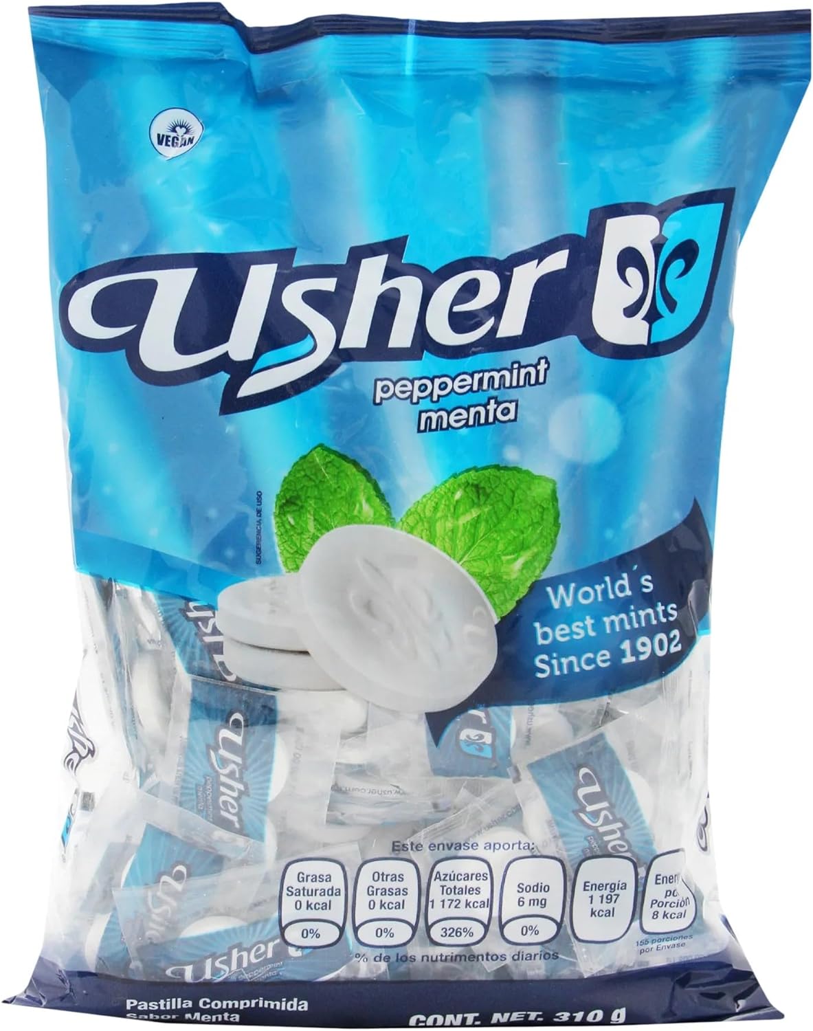 USHER Dulce de Menta 310g, 157 Unidades (Paquete de 1)