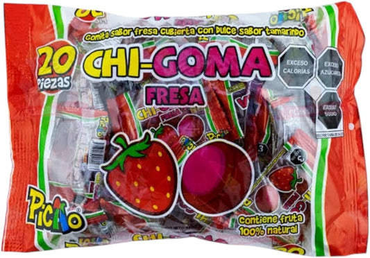 Picao Chi-Goma Fresa - Gomita sabor fresa cubierta con dulce sabor tamarindo - 20 piezas - 440 g