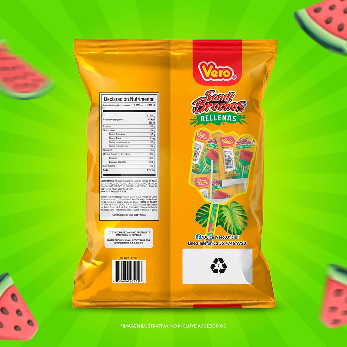 Sandibrochas rellenas,paleta de caramelo con chile, Bolsa 40pz de 14g c/u